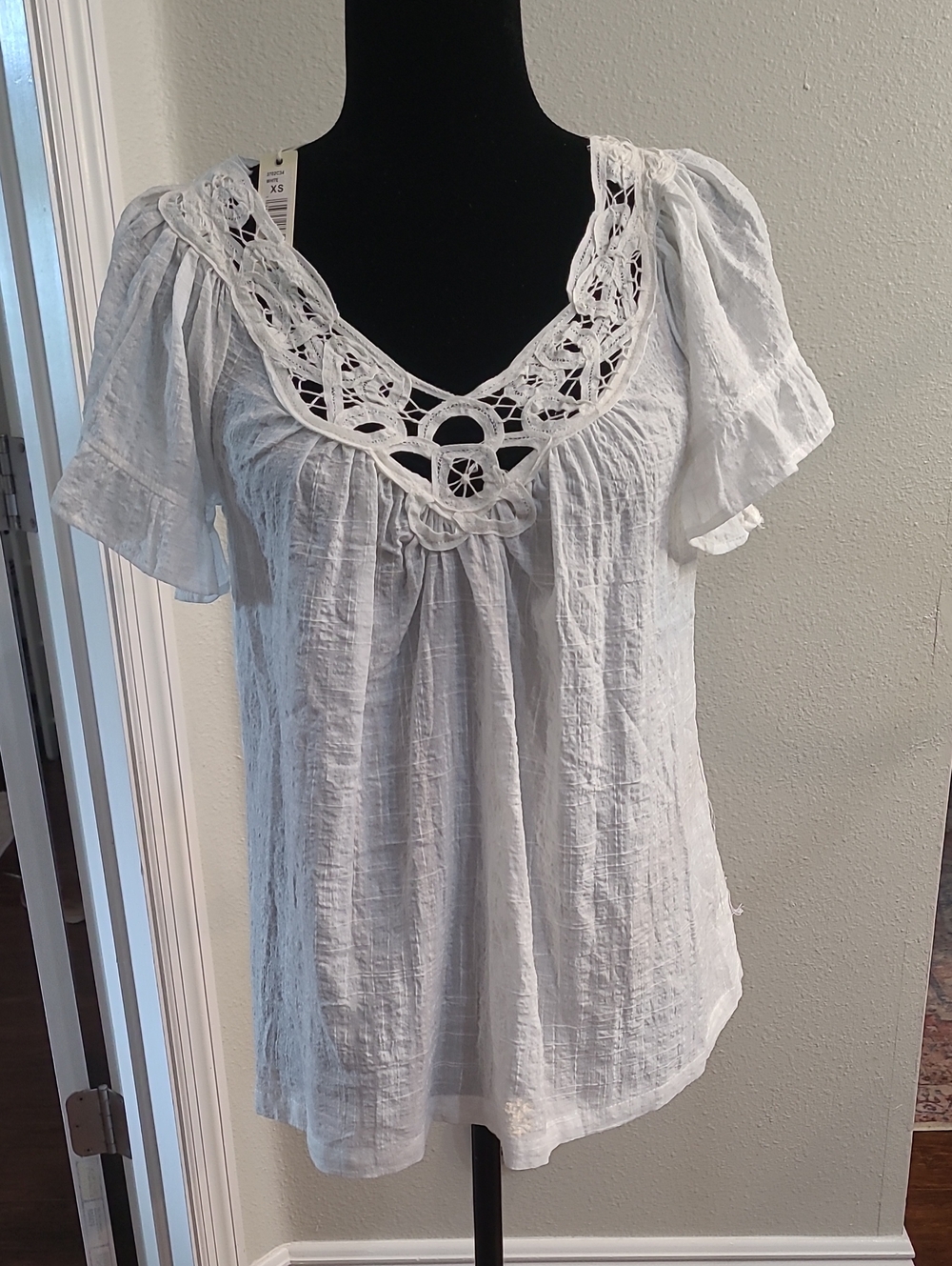 White Crochet-Trim Peasant Blouse - Women's